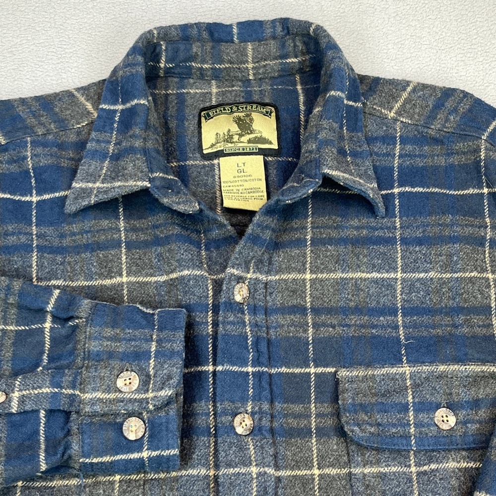 "Field & Stream Mens Heavy Plaid Flannel Shirt Blue Gray Cotton Large Tall